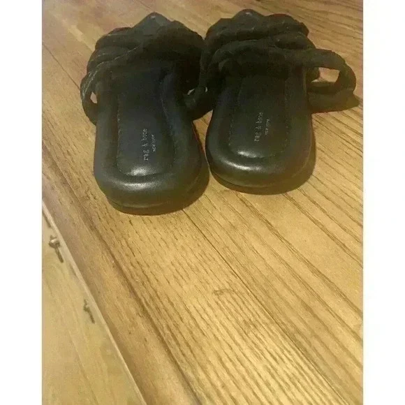 NEW RAG & BONE Lewis Black Braided Suede Pointed Toe Slide Sandal Sz 37 1/2 - Picture 8 of 11